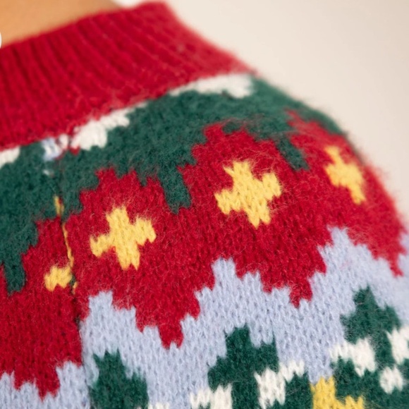 Paw Print Fair Isle Sweater Women L Thick Red Animal Lover Dog Cat Rescue Nordic - Picture 3 of 13